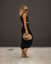 Hopeless Love Cotton Ruched Midi Skirt - Black